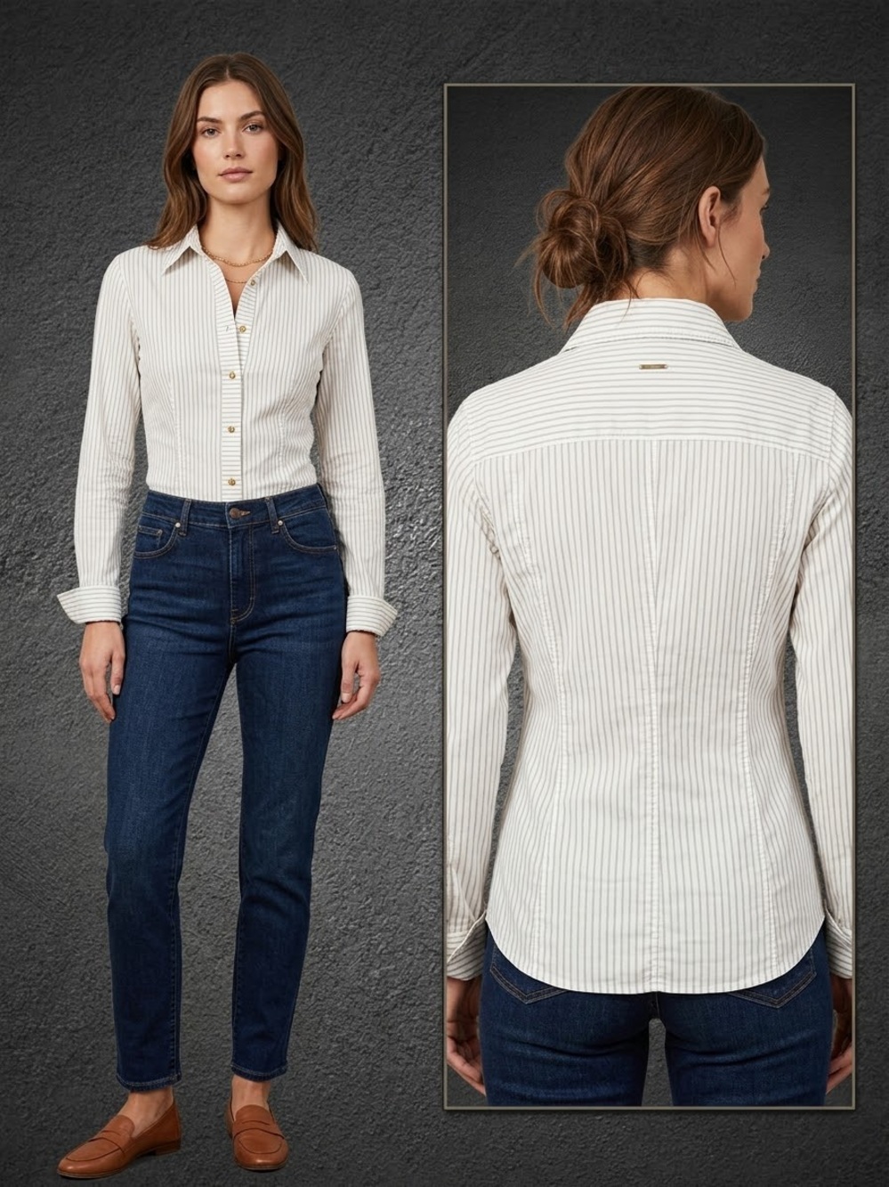 Hugo Boss White Button-Down Shirt with Thin Gray Pinstripes
